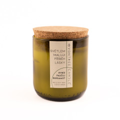 Svíčka RYBÍZ, PAČULI, BERGAMOT v zachráněné lahvi