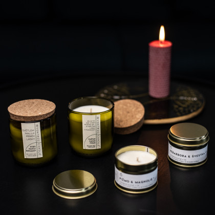Svíčka KAŠTAN, KAKAO, PIŽMO v zachráněné lahvi